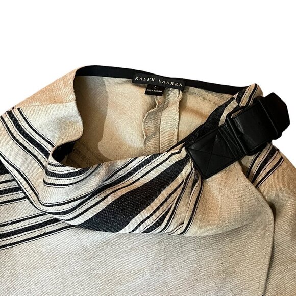 Rare VTG Ralph Lauren Blanket Wrap Midi Skirt Asymmetrical Linen Belt Detail - Picture 5 of 11